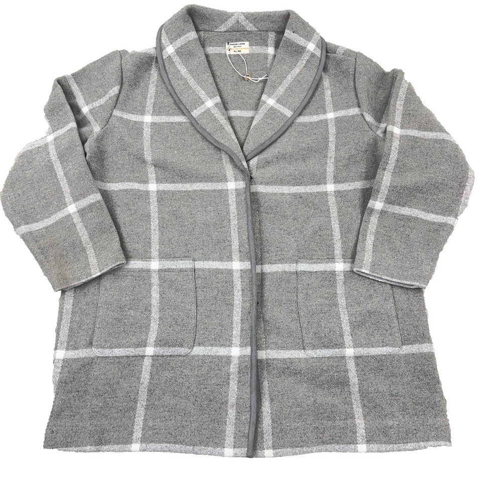 MARINE LAYER Liverpool Shawl Collar‎ Wool Jacket Coatigan Women XL Gray Plaid